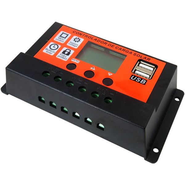 HaeKap 100A PWM Solar Panel Regulator Charge Controller with Temperature Display, Light Control + Delay Control, Auto Focus Tracking 12/24V Dual USB Output
