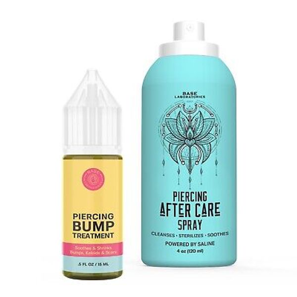 Base Labs Piercing Aftercare Kit | Piercing Bump Oil 0.5oz +Aftercare Spray  4oz