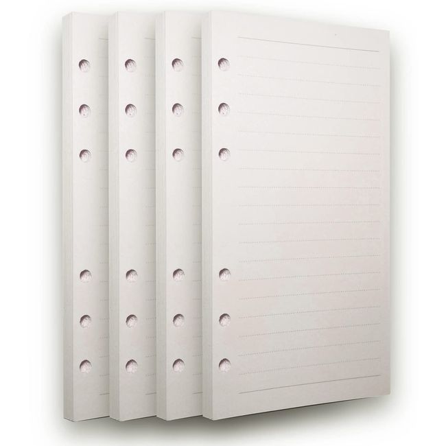 WBway Notebook Refill, Bible Size, Horizontal Ruled, Set of 4, 180 Sheets, 6 Holes, System Notebook, Memo Book, Refill, 6 Holes, Filling, A6 (Horizontal Rule)