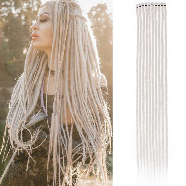 Samtress Dreadlock Extenisons 24 Inch Handmade Synthetic Dreadlocks 10 Strands grey Hair Extensions Loc Reggae Extension Crochet Braiding Hair Synthetic for Women (#grey)