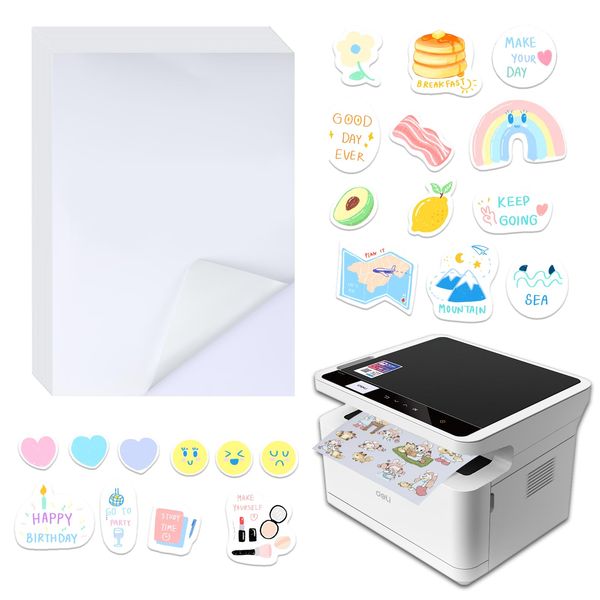 20er Pack A4 Sticker Papier zum Bedrucken - Wasserfeste Vinyl Selbstklebefolie in Weiß für Inkjet & Laserdrucker, Druckerpapier Selbstklebend, Druckerpapier für Etiketten & Sticker