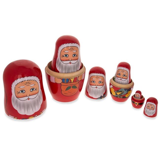 BestPysanky Set of 6 Santa Wooden Nesting Dolls 5.5 Inches