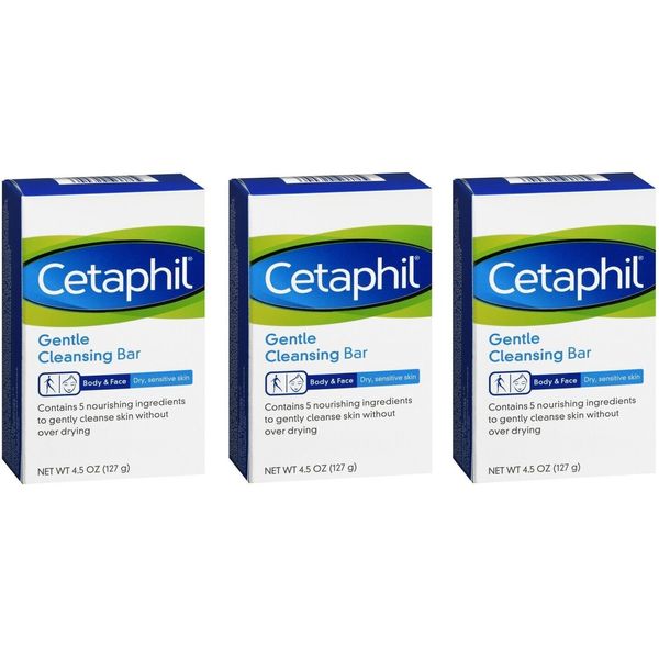 Cetaphil Gentle Cleansing Bar, Hypoallergenic, 4.5 oz(3 Pack)