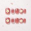 mallnoo 24 Pieces Nail Tips Elegant Salmon Pink Pearl Floral Cute Girls Nails