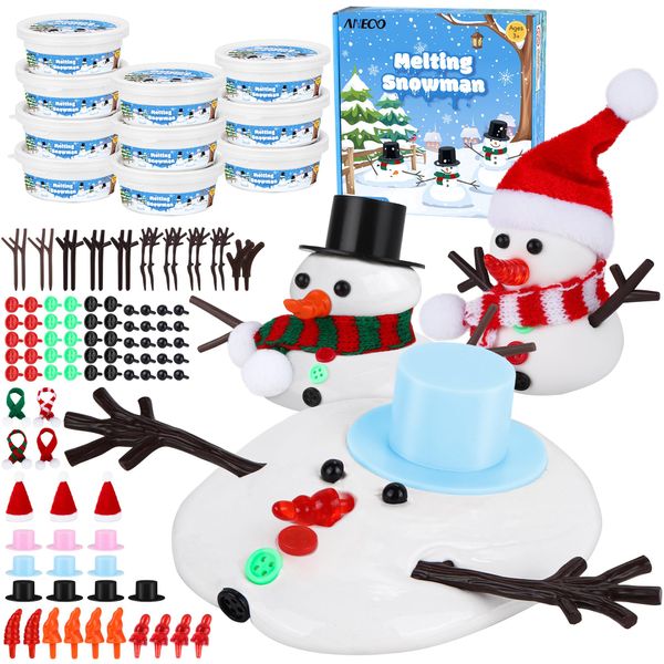 Aneco 10 Pack Christmas Melting Snowman DIY Craft Kit Build Snowman Toys Foam Putty Snowman Making Decorating Kit Xmas Gift for Kids Christmas Stocking Stuffers and Winter Party Supplies