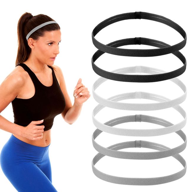 Zuroki Haarband Herren 6 Stück Elastische Sport Haarband rutschfeste Stirnbänder Kinder Haarbänder Damen Dünn für Yoga Fußball Joggen Jungen Sport