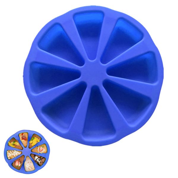 Silicone Baking Moulds Triangle Pizza Slice Cake Silicone Mould 8 Cavity Silicone Cake Pan Non Stick Cake Portion Mould Muffin Tin Brownie Cake Mould for Scone Soap Chocolate Kitchen Bakeware Blue