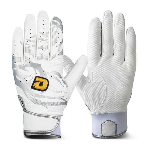 DeMARINI 1207 Baseball Batting Glove Ambidextrous WTABG1207M White x Silver M