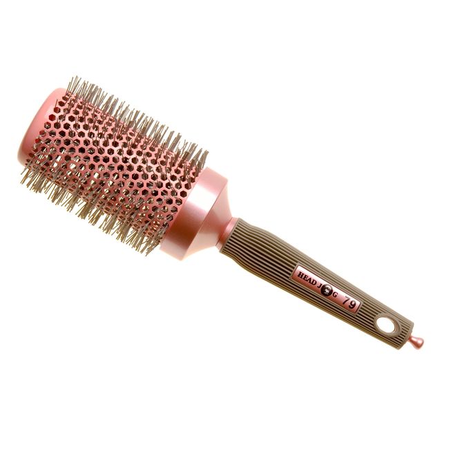 Head Jog 79 Pink Radial Brush. Ceramic Coating Barrel With Nylon Bristle & Rubber Handle. Lightweight, Strong & Durable Hairbrush For Hairdressing. Reduce Frizz For Healthy Looking Hair. 50mm