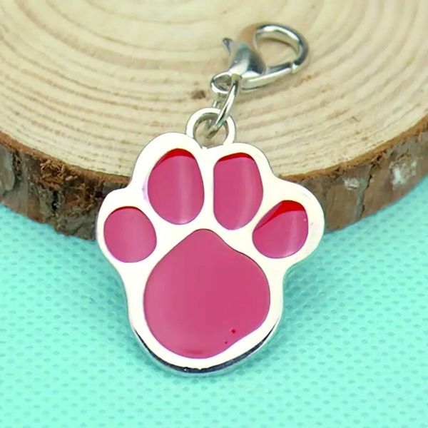 Pet ID Tag Large red pawprint design laser engraved personalised identification