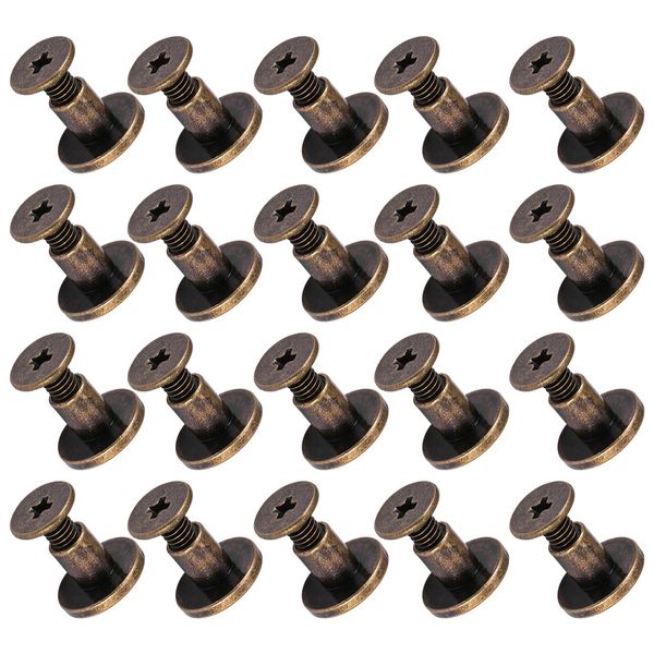 20 Set Leather Rivets Kit, Leather Snap and Rivet Flat Head Brass Rivets Antique Brass Metal Rivet Replacement, for DIY Leather Craft Clothes Caps Bag Shoes Decoration (6.5mm)