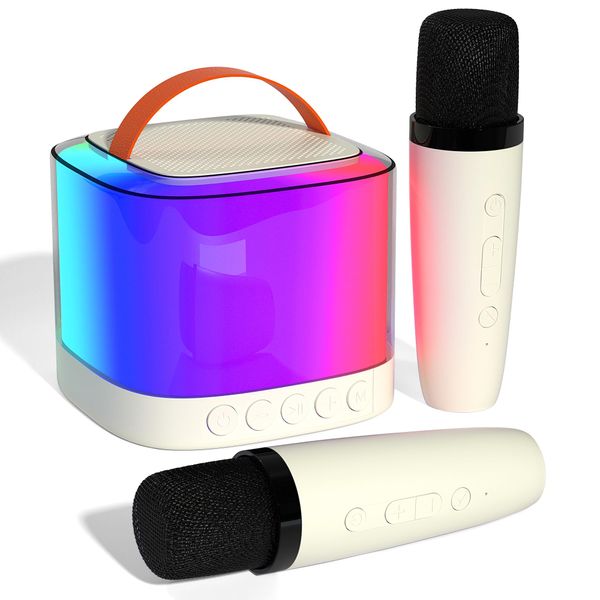 Kids Karaoke Machine 2 Wireless Mics for Girls Kids, Mini Portable Rechargeable Bluetooth Wireless Karaoke Speaker Kids Toys with RGB Lights, 4 Variable Voice, for 4, 5, 6, 7, 8, 9, 10 +Year Old