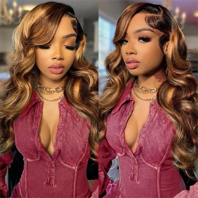 studyy Highlight Ombre 360 Lace Front Wigs Human Hair Pre Plucked With Baby Hair Body Wave Honey Blonde Hd 360 Full Lace Hd Frontal Wigs Human Hair for Women 24inch