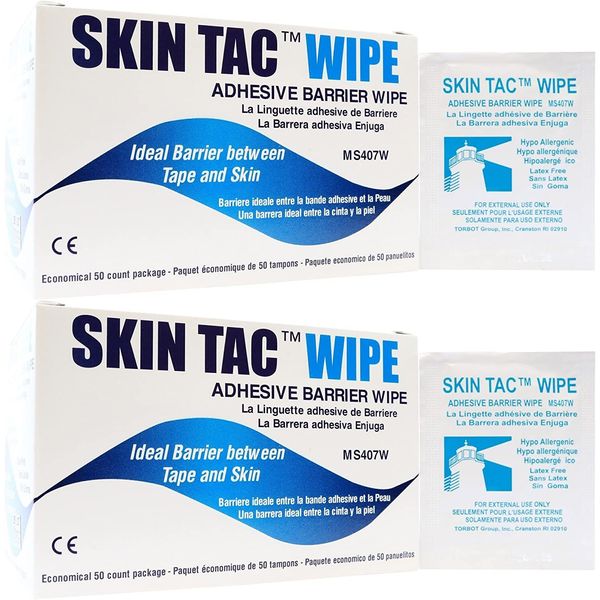 Torbot MS407W Skin Tac Adhesive Barrier Wipes (2 Boxes of 50 each)