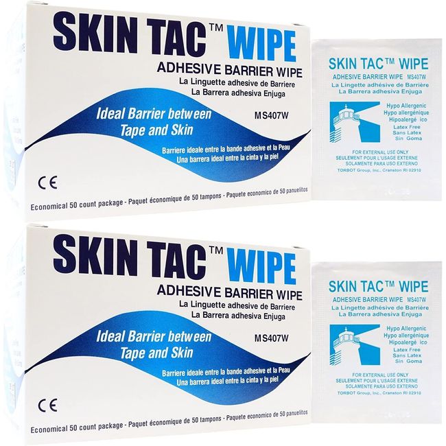 Torbot MS407W Skin Tac Adhesive Barrier Wipes (2 Boxes of 50 each)