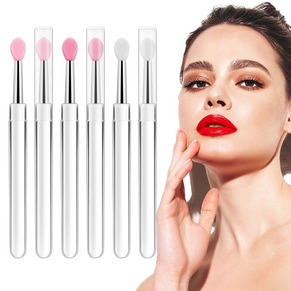 Teaaha 6 PCS Lip Scrub Brush Silicone Lip Applicator Reusable with Caps, Silicone Lip Brush Makeup Applicator, Beauty Tool Kits for Lipstick Lip Mask Lip Gloss Balm Eyeshadow Lip Scrub Applicator