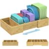 Expandable Bamboo Food Container Lid Organizer for Cabinet, Adjustable Divide...