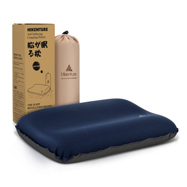 HIKENTURE Camping Pillow, 19 Times High Resilience Urethane Inflator Pillow, Ergonomic Design, Ultra Lightweight, Outdoor, Portable Pillow, 30D High Elastic Material, Travel Pillow, Camping Pillow, Travel Pillow, Compact with Storage Bag, Inflatable, Slee