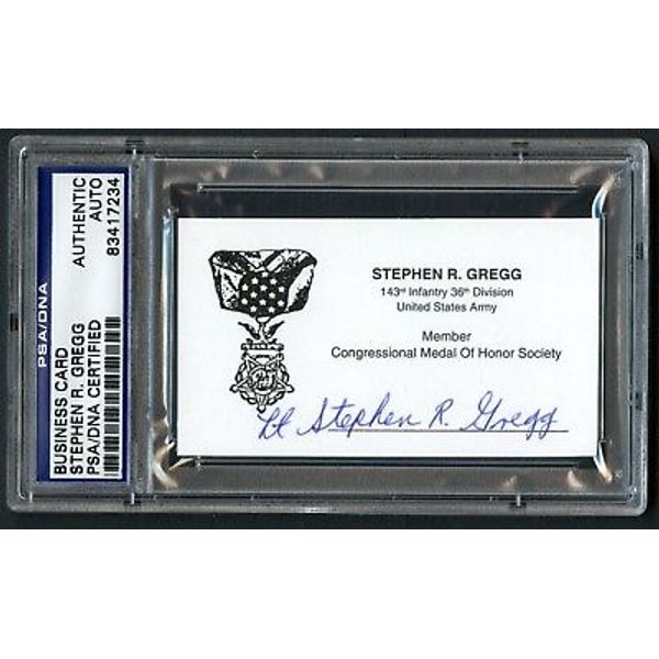 Stephen Gregg (d. 2005) signed autograph auto Business Card MOH WWII Army PSA