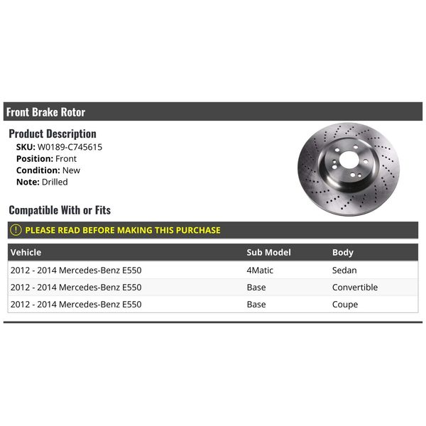 Front Drilled Brake Rotor - Compatible with 2012-2014 Mercedes Benz E550