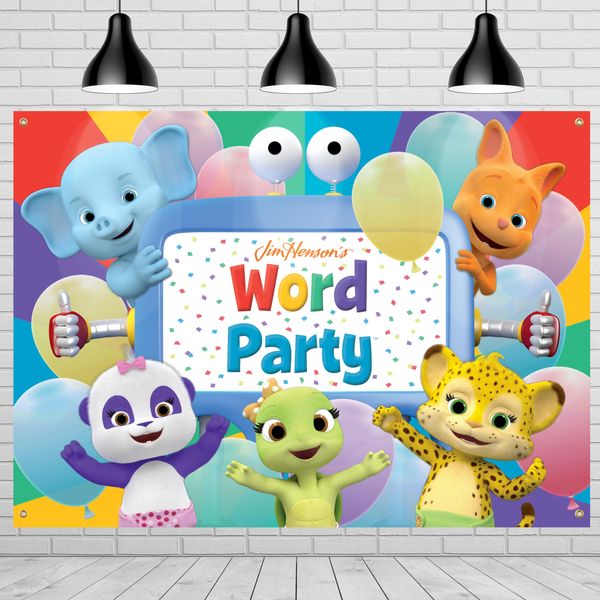 Treasures Gifted Officially Licensed Jim Henson’s Word Party Backdrop - 4.3ft Tall x 6ft Wide Word Party Banner Backdrop - Word Party Birthday Party Supplies - Word Party Birthday Banner