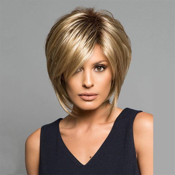 YXSHZ Fluffy Short Blonde Bob Hair Wig with Ladies Straight Synthetic Natural Wig Looks Real Hair 13" 150G