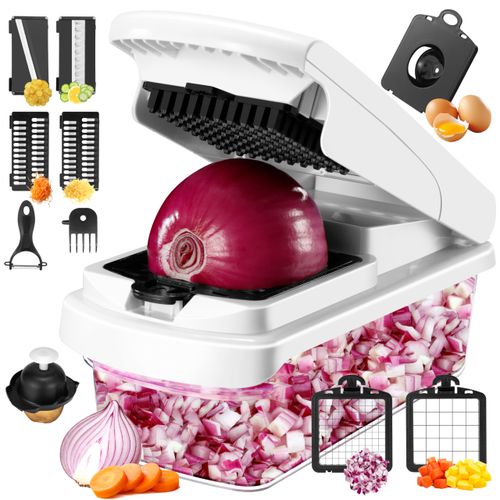 Vegetable Chopper,12 in 1 Multifunctional Food Chopper,Pro Onion Chopper with 7 Blades,Veggie Chopper with Container,Chopper Vegetable Cutter for Salad Potato Carrot Garlic,Kitchen Essential(White)