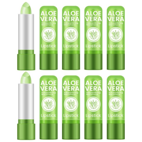 Ownest 10 Packs Aloe Vera Lipstick, Long Lasting Nutritious Soothing Lip Balm, Lips Moisturizing Magic Temperature Color Change Lipstick, Lip Care, Update Packaging