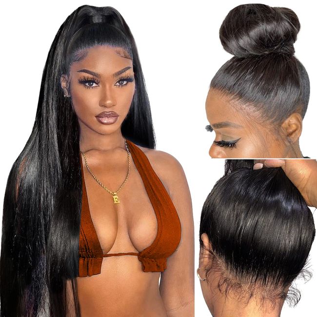 Full 360 Lace Front Human Hair Wigs Straight Echthaar PerüCke Damen Glueless 360 Lace Front Human Hair Straight Schwarze Lang PerüCken Pre Plucked With Baby Hair 18inch(45cm)