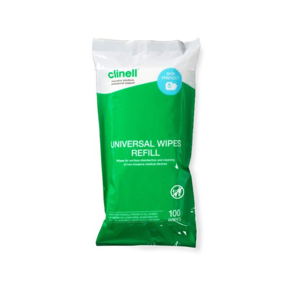 Clinell Universal Cleaning and Disinfectant Wipes for Surfaces - Pack of 100 Wipes - Refill Pack - Multi Purpose Wipes, Kills 99.99% of Germs, Quick Action