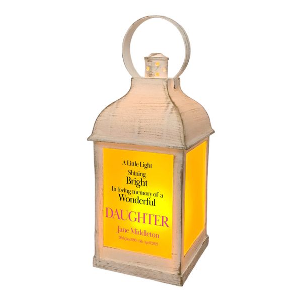Personalised Daughter In Loving Memory Graveside Lantern Gift With Flame Effect