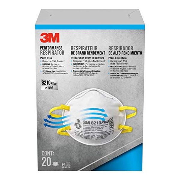 3M 8210 Plus Paint Sanding Dust Particulate Respirators, N95, 20-Pack
