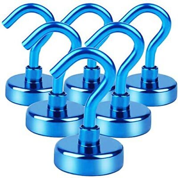 Magnetic Hooks, 25Lbs Strong Heavy Duty Cruise Magnet S 6Pack 25Lbs+ Blue