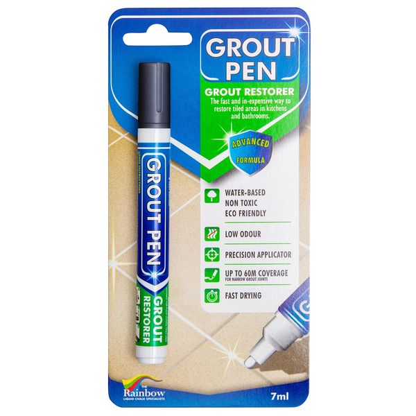 Grout Pen Dark Grey Tile Grout Paint Marker: Waterproof Tile Grout Paint Pen Colorant, Grout Shine Touch Up & Renew - Dark Grey, Narrow 5mm Tip (7mL)