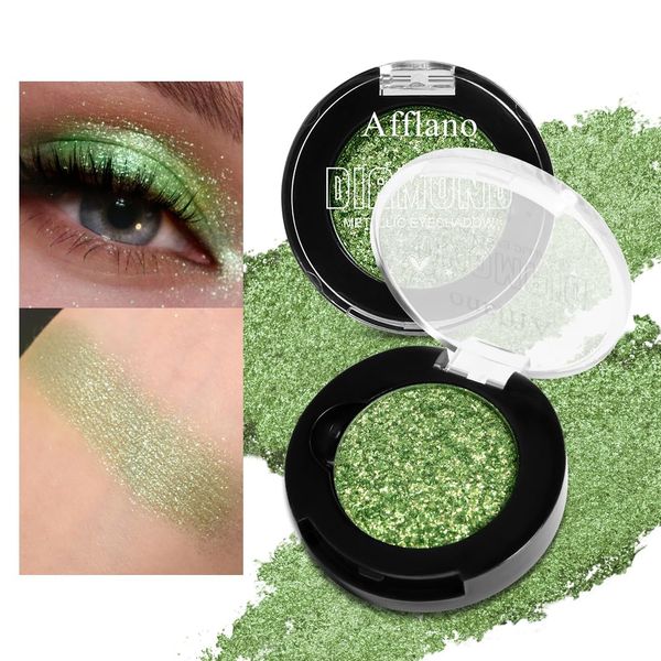 Green Sparkly Eyeshadow Single, Highly Pigmented Pressed Powder Teal Shimmer Olive Green Metallic Eye Shadow, Ultra Fine Glitter Eye Makeup for Brown Eyes, Hypoallergenic, Vegan Talc Free(14H Mermaid)