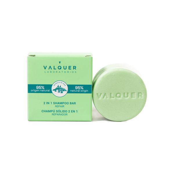 Valquer Laboratorios - 2 in 1 solid shampoo repairer (shampoo and conditioner) - 95% natural ingredients - Damaged hair - Vegan - Protects and repairs - 70 Gr