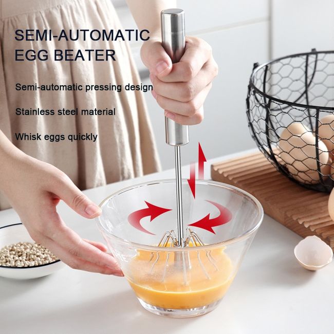 Mixer Egg Beater Manual Self Turning Stainless Steel Whisk Hand