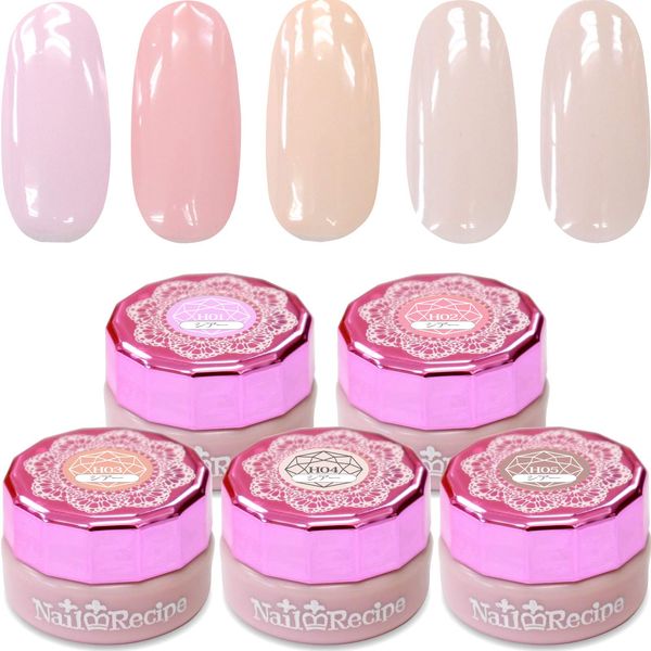 NailRecipe Nail Gel Nail Color Gel 5 Color Set, Coloring, Cute Like Flowers (Sheer Nude H1-5)