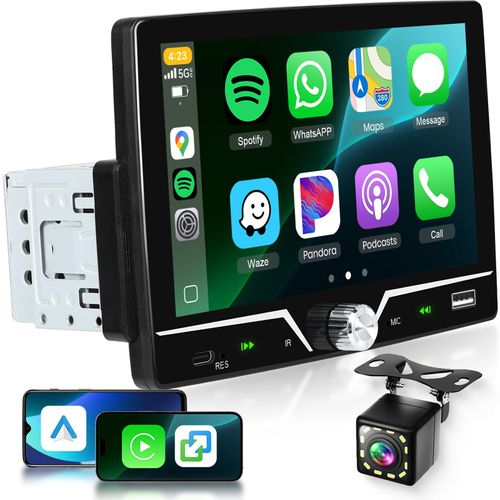 Single Din Car Stereo with Apple Carplay Android Auto, Sellrich 7 inch Touch Screen Bluetooth Car Radio with Mirror Link FM Radio USB/AUX/Type-C Ports+Backup Camera