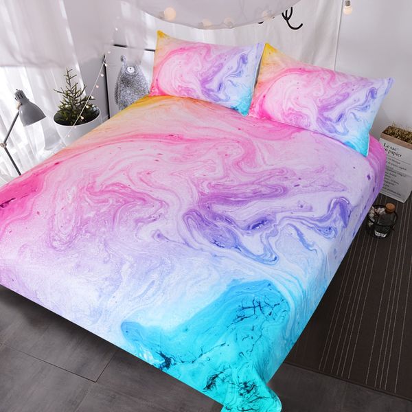 BlessLiving Tie Dye Bed Set Colorful Marble Teen Girl Bedding Watercolor Pastel Pink Blue Purple Duvet Cover Set Marble Abstract Kids Bed Set 3 Piece Bright Girly Bedspreads (Twin)