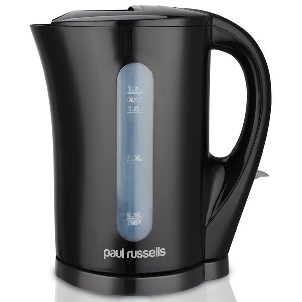 paul russells Electric Plastic Kettle, 2200W 1.7L, Hot water dispenser, Black Boil-Dry Protection, Auto Shut off Stirx Control