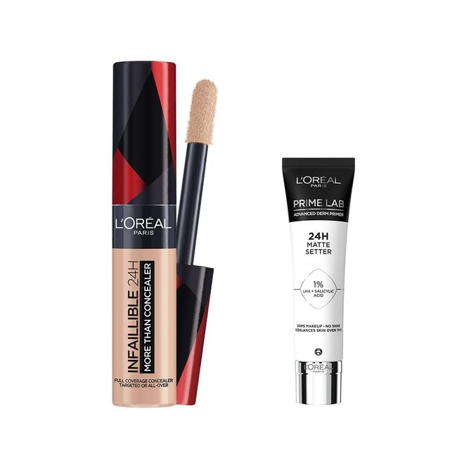 L'Oréal Paris Infaillible Tüm Yüze Uygulanabilir Kapatıcı 322 Ivory & Prime Lab Matte Setter Matlaştırıcı Salisilik Asit Içeren Primer – Makyaj Bazı 10ml Makyaj Seti