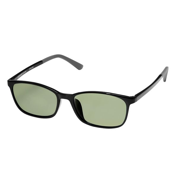 EVERNEVER AZ Label EVAZ-004C1-SG-parent Men's Driving Sunglasses, Polarized Sunglasses, Stylish, Day and Night, Square, UV Protection, Light Color, Thin, Thin, Black, Slightly Smaller to Regular Sizes, Lens Color: Light Green (Glare Reduction Effect: Weak