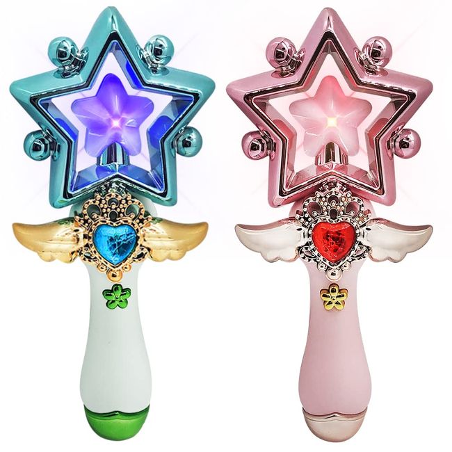 ArtCreativity Light Up Magic Star Wand, Set of 2, Cute Princess Wands with Flashing LED Effect & Magical Sounds, Batteries Included, Pretend Play Prop, Best Birthday Gift, Party Favor for Kids