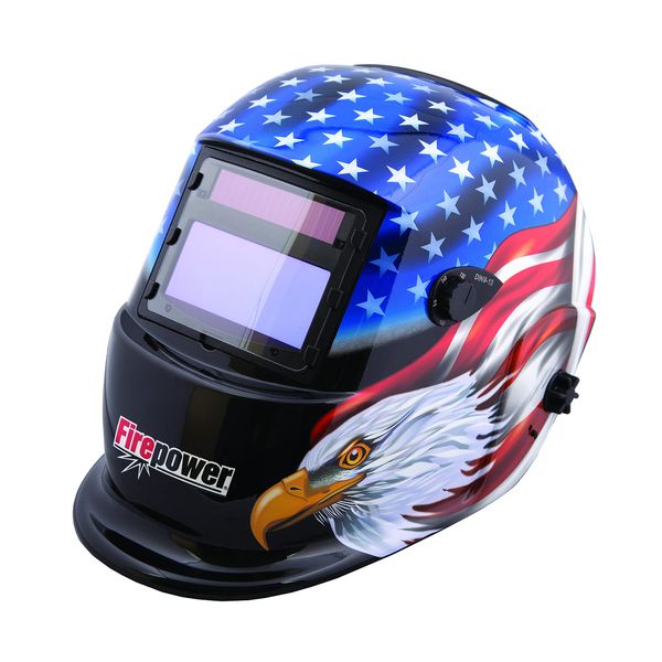 FIREPOWER 1441-0087 Auto-Darkening Welding Helmet - Stars/Stripes Design, Four Arc Sensors, Auto Darkening Lens, Adjustable Welding Shade, Sensitivity Control, Solar-Powered, Lightweight Construction