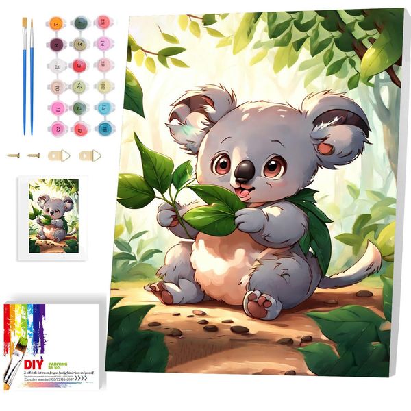 Arttoplus Koala Paint by Numbers Kit for Kids with Frame- Animals Framed Paint by Numbers for Kids, Koala Oil Painting Acrylic Paints Kit for Gift Home Wall Decor 8X12 Inch