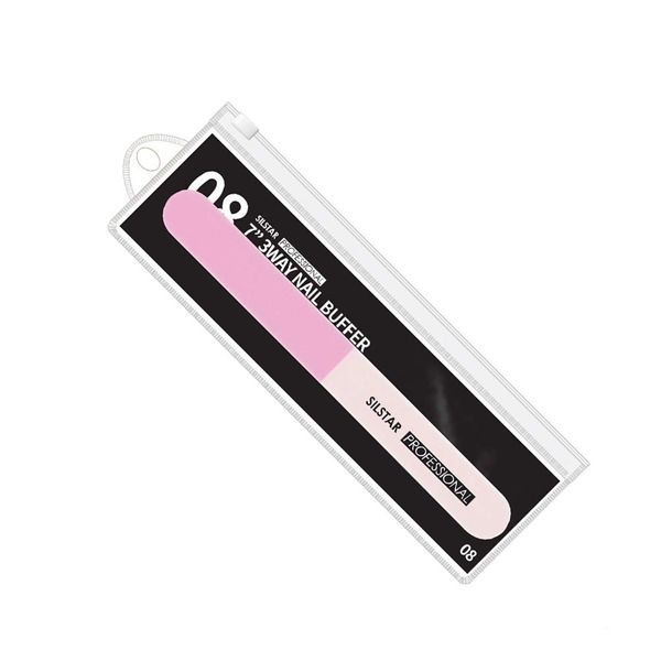 SILSTAR PROFESSIONAL 7" 3 WAY NAIL BUFFER PINK/WHITE 240.800/3000 MADE IN KOREA