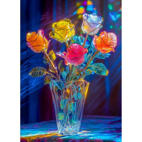 Bgraamiens Puzzle-Crystal Rose-1000 Pieces Crystal Rose Flowers Puzzle for Adults, Unique Flowers Art Puzzle, Impossible Puzzle Love Puzzle