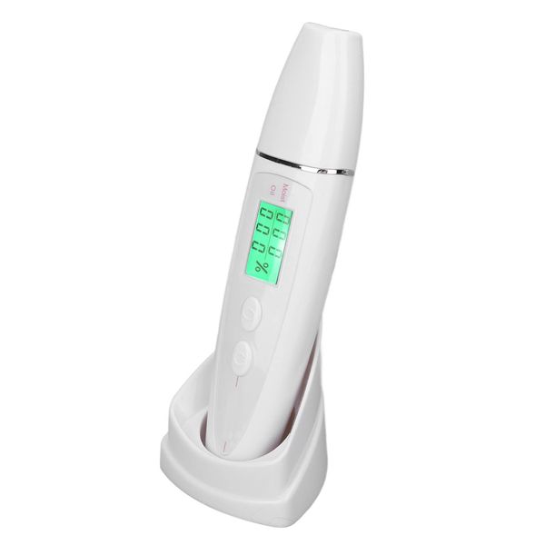 Facial Skin Analyzer Skin Moisture Oil Analyzer, Portable Mini Facial Moisture Meter Digital LCD Display, Skin Care Water Oil Tester Detector, Facial Skin Water Oil Detector Pen for Home Beauty(White)