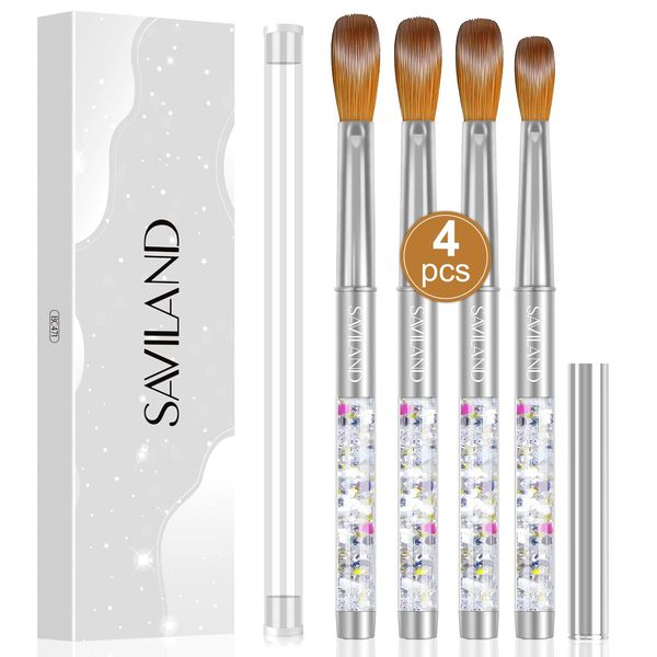 Saviland Kolinsky Acrylic Nail Brush Set - 4PCS Professional Acrylic Nail Brushes for Acrylic Application, Size 6/10/12/14 Acrylic Powder Brushes for Acrylic Nails Extension & 3D Nail Carving